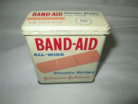 metal banded box|vintage metal band aid boxes.